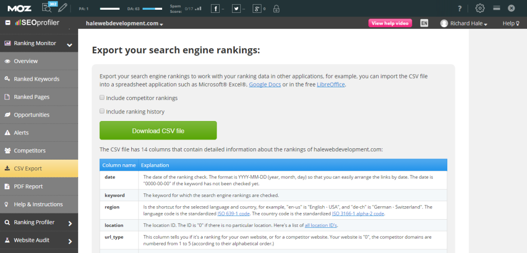 Export Your Search Engine Rankings